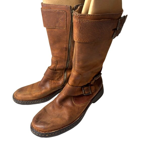 Born Brown Leather Tall Boots Size 9 Zipper Buckle Mid-Calf Stitched Sole Women’ - Picture 2 of 10